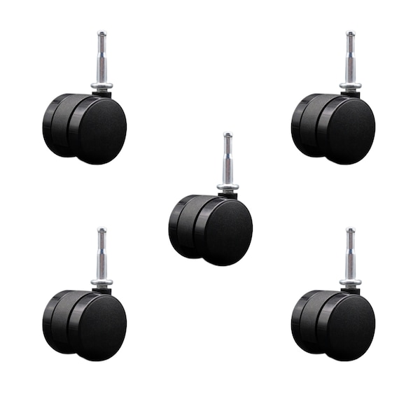 2'' Office Chair Casters Nylon Twin Wheel 5/16'' Grip Neck Stem, 5PK